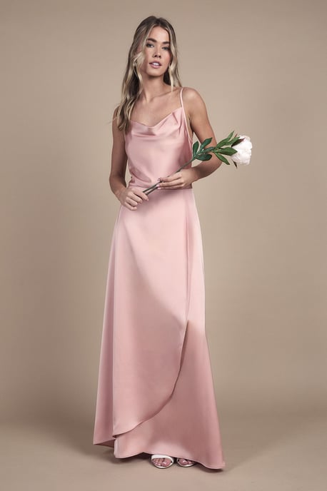 Teen Cowl Front Waterfall Skirt Bridesmaid Dress - Image 1