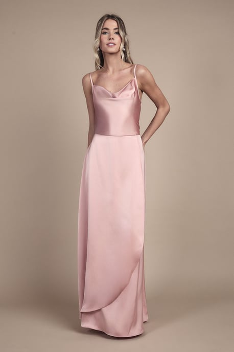Teen Cowl Front Waterfall Skirt Bridesmaid Dress - Image 4