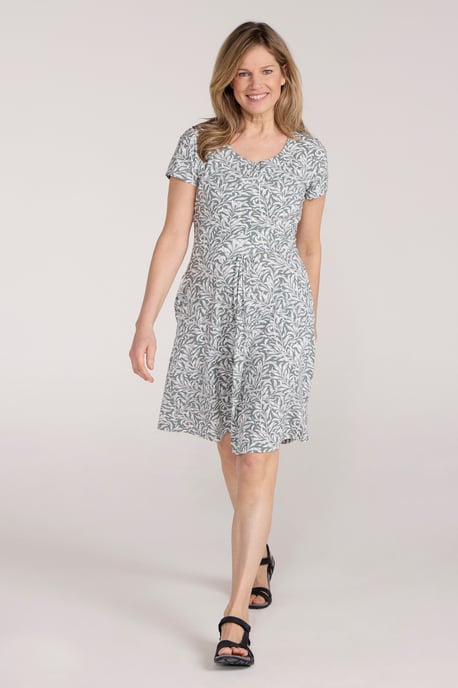 Orchid Patterned Women's UV Summer Dress with Side Pockets Holiday Beach Dress Green - Image 2