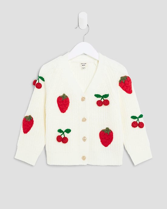 River Island Mini Girls Cardigan Cream Knitted 3D Fruit - Image 1