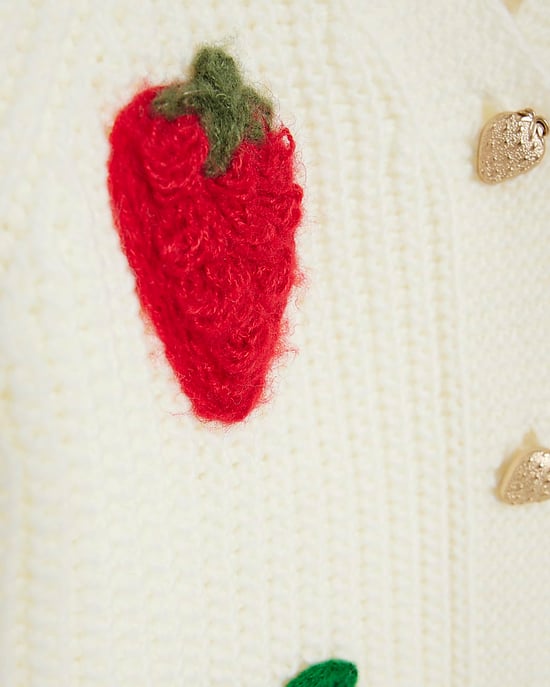 River Island Mini Girls Cardigan Cream Knitted 3D Fruit - Image 3