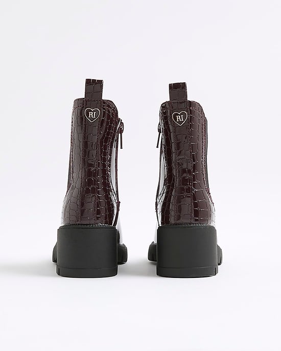 River Island Girls Chelsea Boots Red Patent Heeled - Image 3