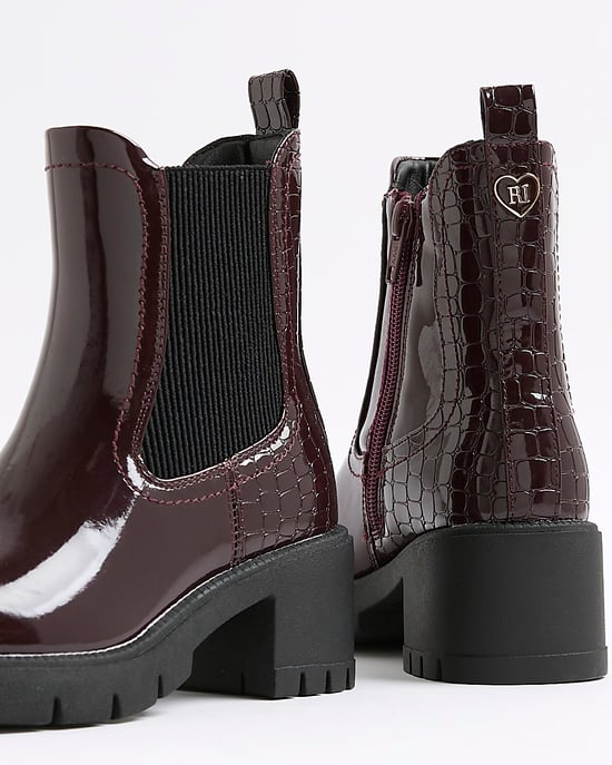 River Island Girls Chelsea Boots Red Patent Heeled - Image 4