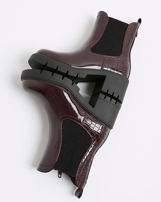 River Island Girls Chelsea Boots Red Patent Heeled - Image 5