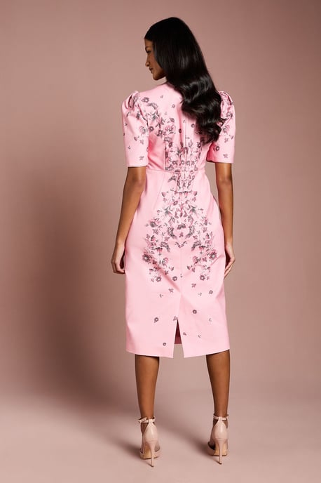 Petite Placement Print Puff Sleeve Cotton Midi Dress - Image 3