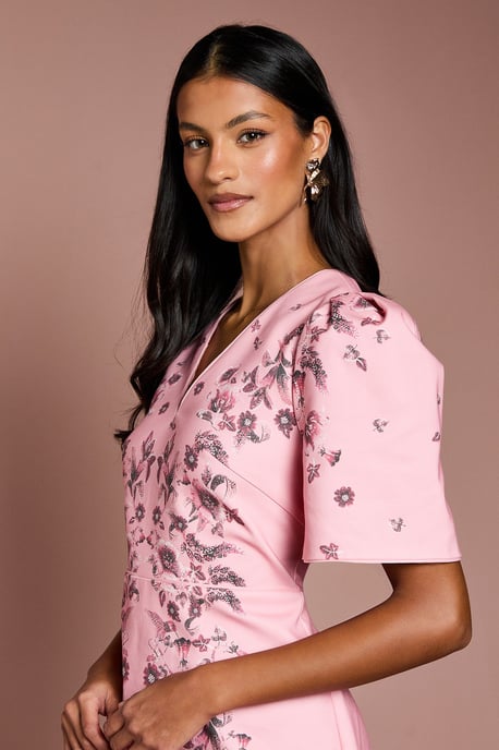 Petite Placement Print Puff Sleeve Cotton Midi Dress - Image 4