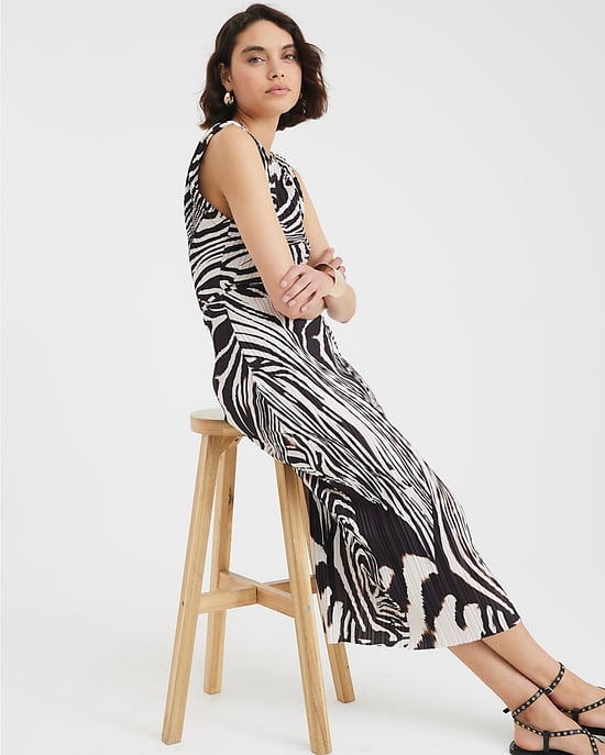 River Island Womens Midi Dress Black Zebra Print Plisse - Image 2