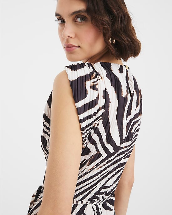 River Island Womens Midi Dress Black Zebra Print Plisse - Image 3