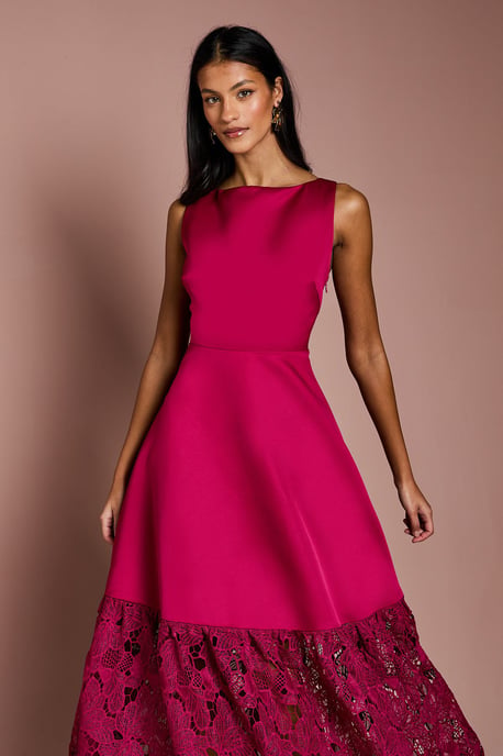 Petite Lace Hem Structured Satin Maxi Dress - Image 2