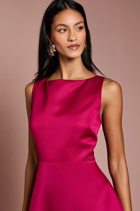 Petite Lace Hem Structured Satin Maxi Dress - Image 4