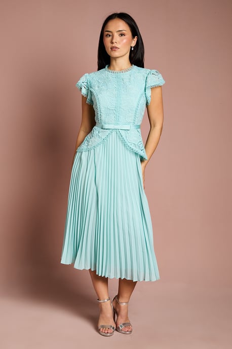 Petite Lace Bodice Peplum Midi Dress - Image 1