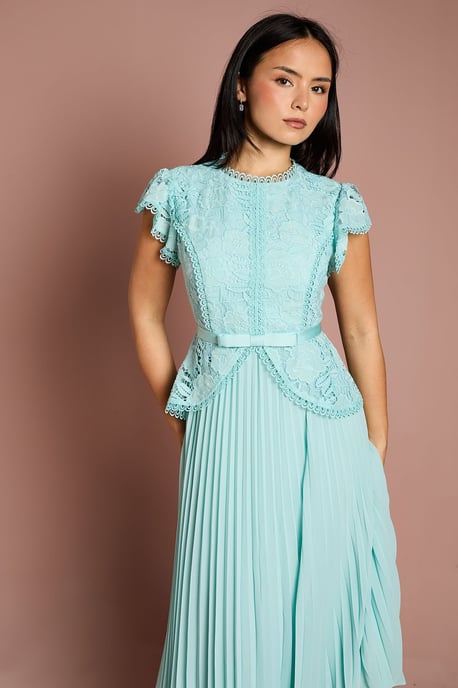 Petite Lace Bodice Peplum Midi Dress - Image 4