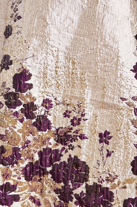 Notch Neck Floral Border Print Jacquard Midi Dress - Image 5