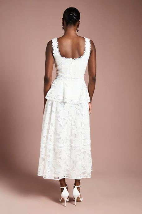 Peplum Hem Button Down Lace Midi Dress - Image 3