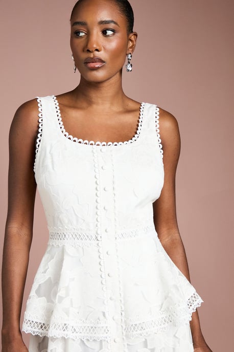 Peplum Hem Button Down Lace Midi Dress - Image 4