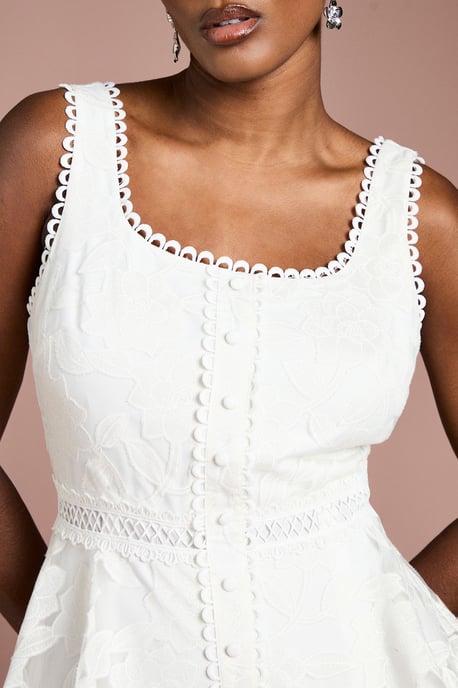 Peplum Hem Button Down Lace Midi Dress - Image 5