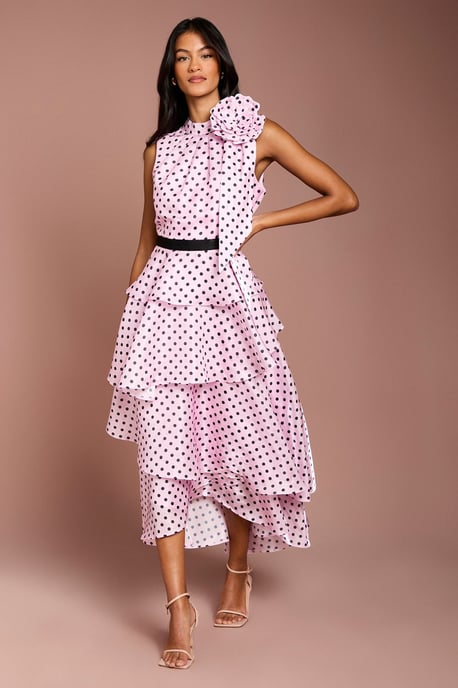 Petite Polka Dot Tiered Organza Midi Dress - Image 1