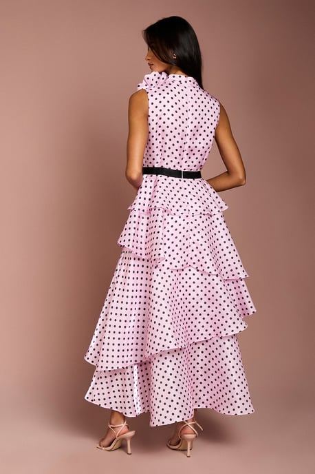 Petite Polka Dot Tiered Organza Midi Dress - Image 3