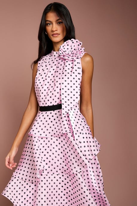 Petite Polka Dot Tiered Organza Midi Dress - Image 4