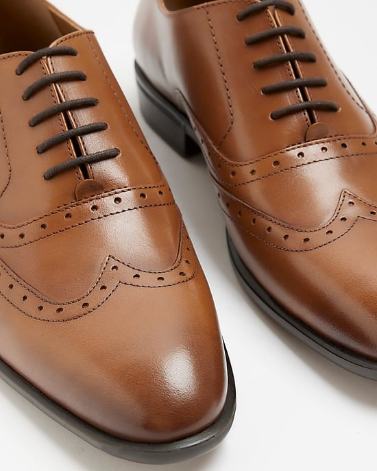 River Island Mens Oxford Brogues Shoes Brown Leather - Image 4