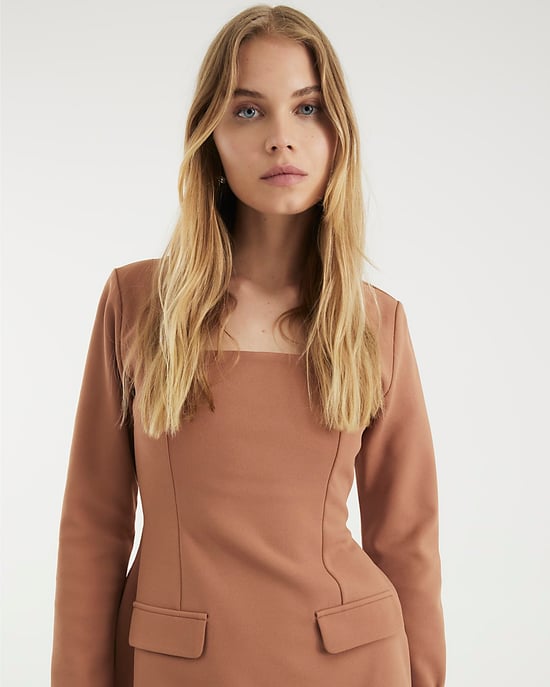 River Island Womens Mini Dress Brown Long Sleeve Square Neck