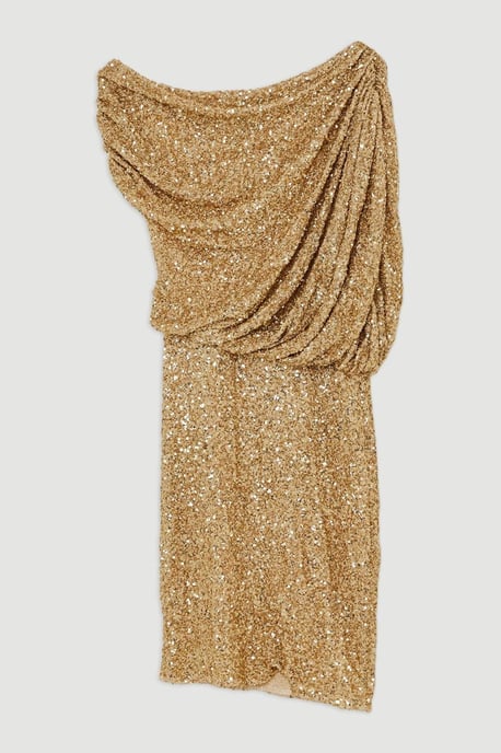 Draped One Shoulder Jersey Stretch Sequin Mini Dress - Image 4
