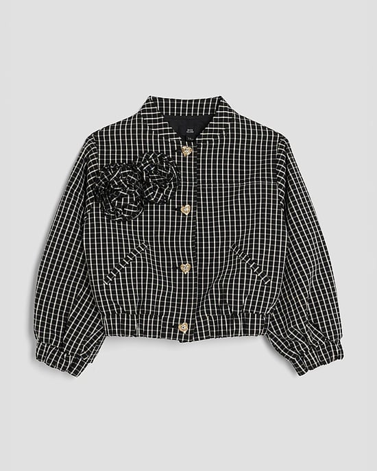 River Island Girls Bomber Jacket Black Check - Image 1
