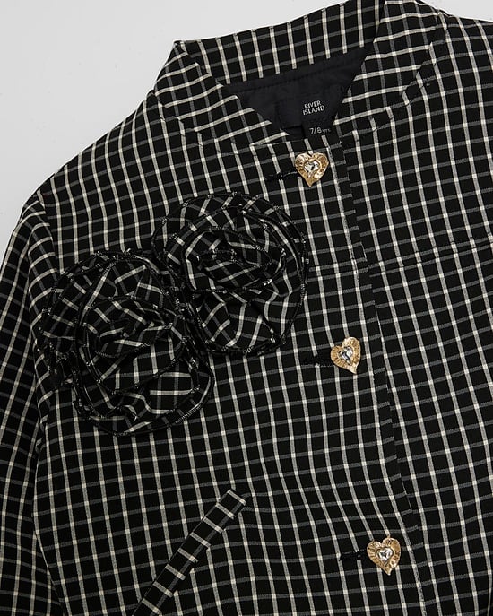 River Island Girls Bomber Jacket Black Check - Image 4