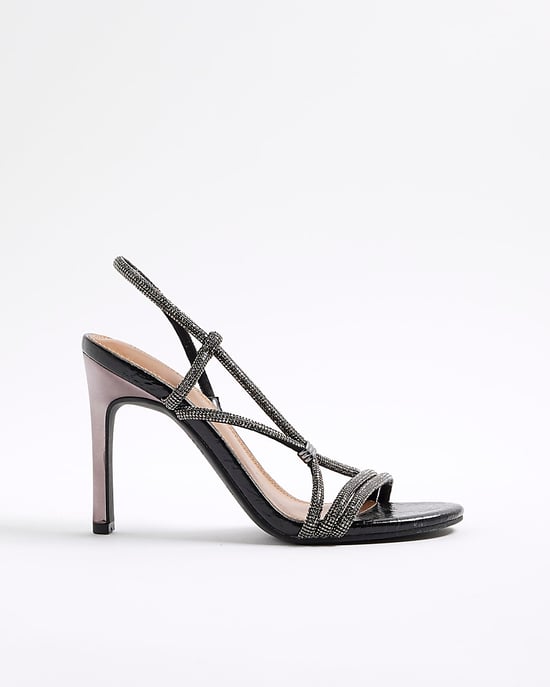 River Island Womens Sandals Black Diamante Strappy Heeled - Image 2