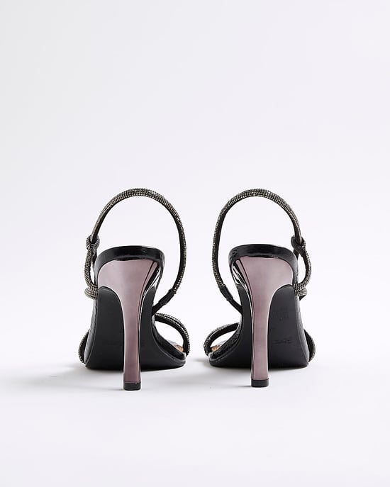 River Island Womens Sandals Black Diamante Strappy Heeled - Image 3