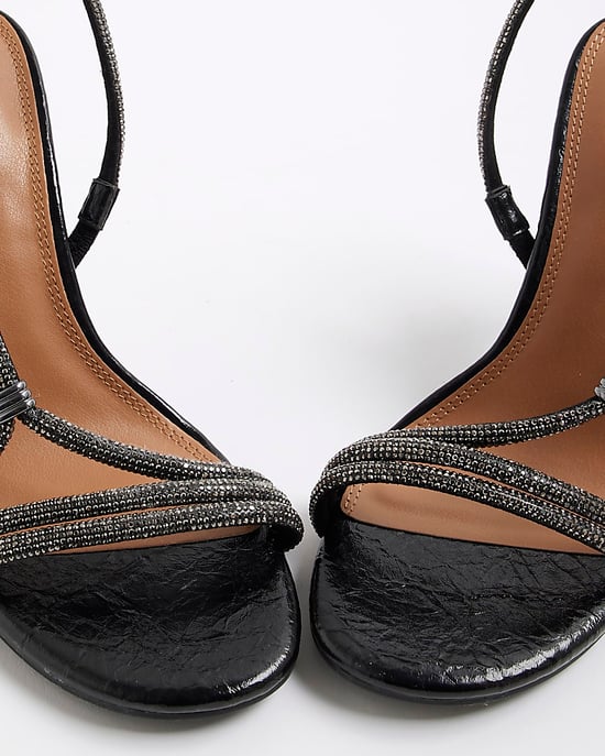 River Island Womens Sandals Black Diamante Strappy Heeled - Image 4