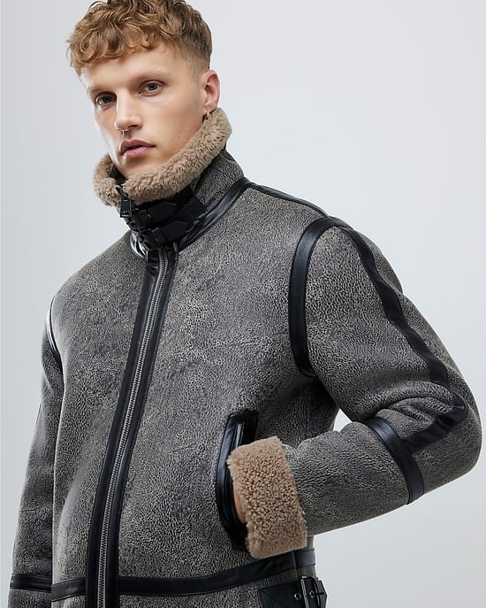 River Island Mens Jacket Black Washed Faux Shearling - Image 1