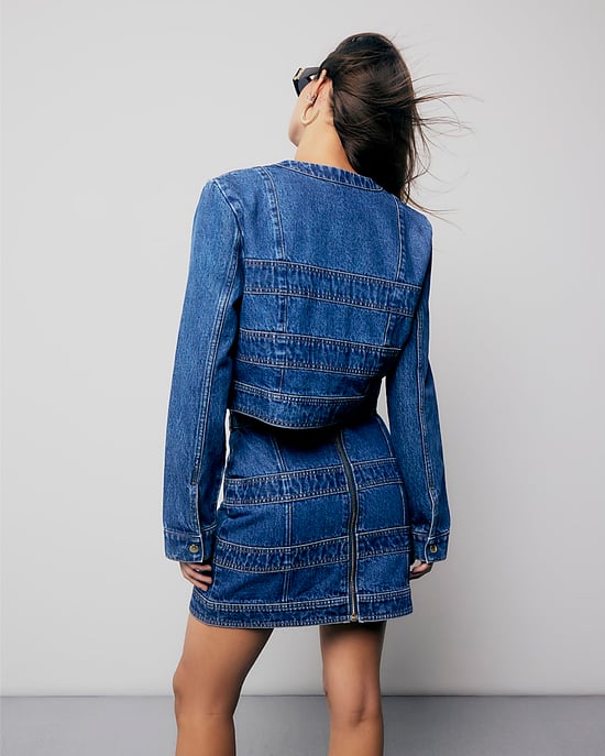 River Island Womens Jacket Blue Denim Long Sleeve Panelled - Image 3