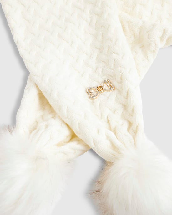 River Island Girls Winter Set Cream 3 Piece Beanie Hat Scarf Gloves - Image 2