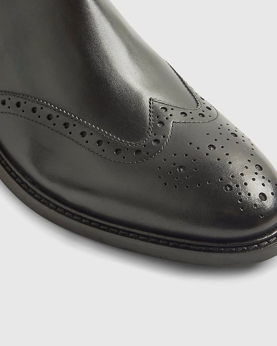 River Island Mens Brogue Boots Black Leather - Image 4