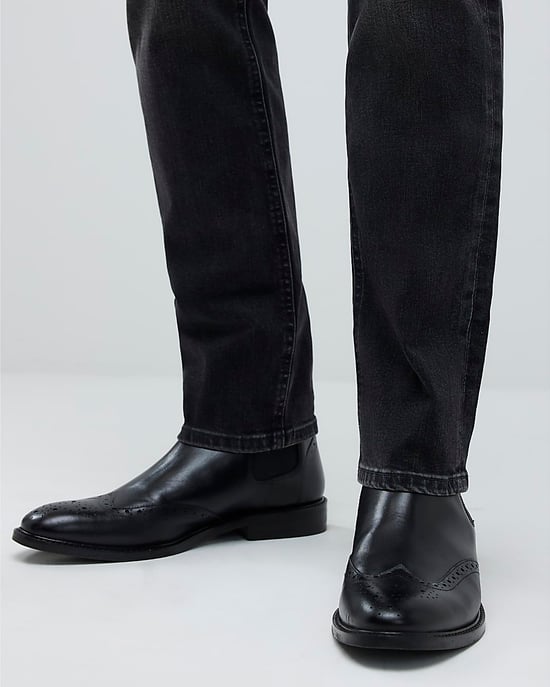 River Island Mens Brogue Boots Black Leather - Image 5