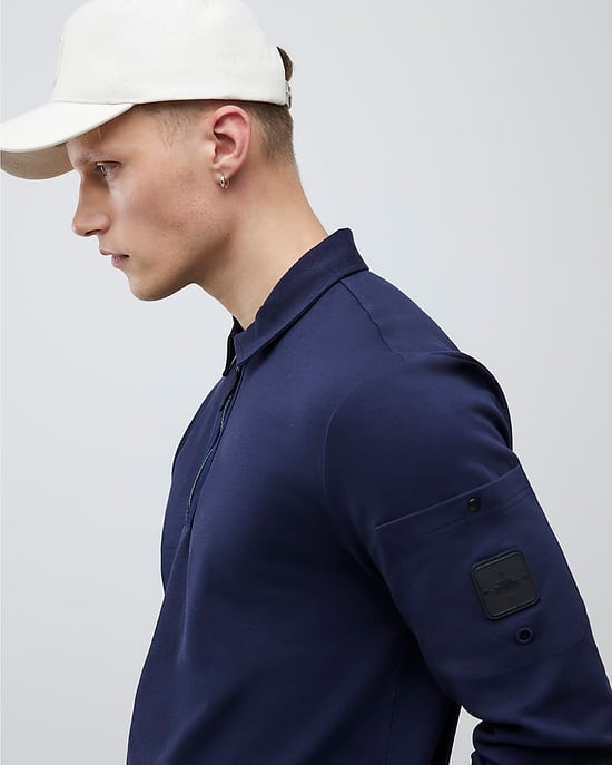River Island Mens Polo Shirt Navy Slim Fit Sleeve Pocket - Image 4