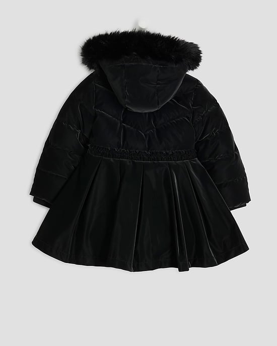 River Island Mini Girls Padded Coat Black Hooded Peplum - Image 2