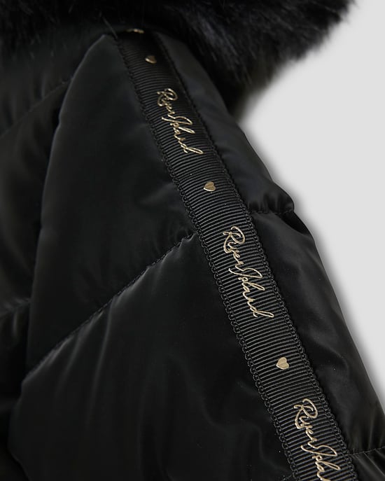 River Island Mini Girls Padded Coat Black Hooded Peplum - Image 4
