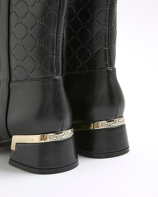 River Island Girls Knee High Boots Black Embossed - Image 4
