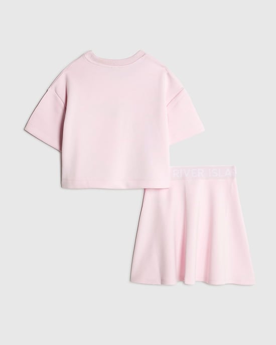 River Island Girls T-Shirt & Skirt Set Pink Premium - Image 2