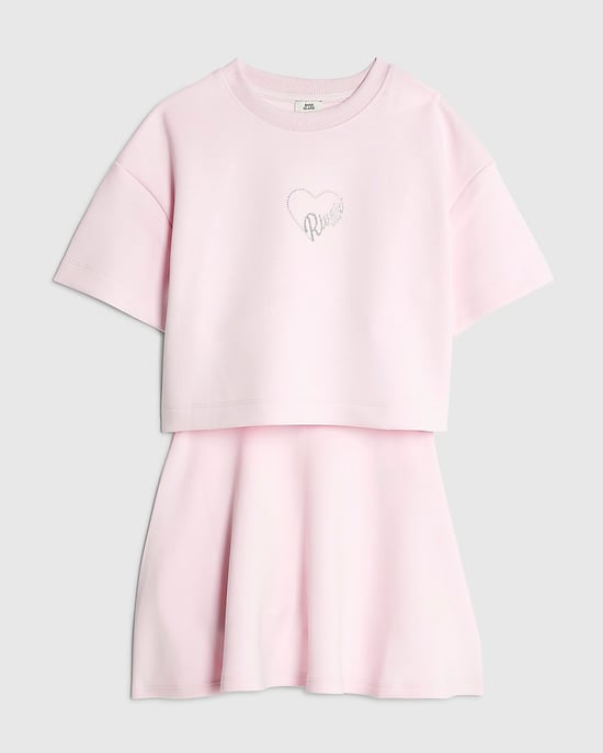 River Island Girls T-Shirt & Skirt Set Pink Premium - Image 5