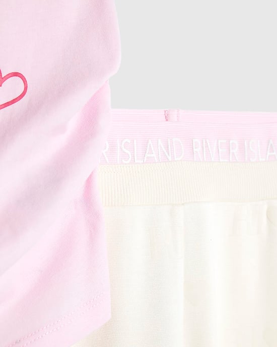 River Island Girls T-Shirt & Trousers Set Cream Love Smiley Face - Image 4