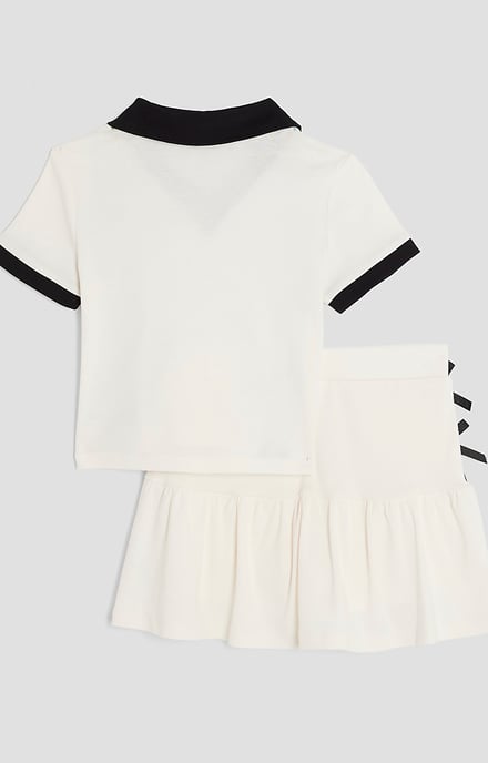 River Island Girls Polo Shirt & Skirt Bow Set Cream - Image 2