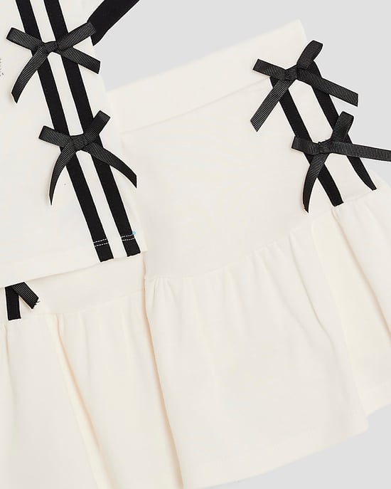 River Island Girls Polo Shirt & Skirt Bow Set Cream - Image 4