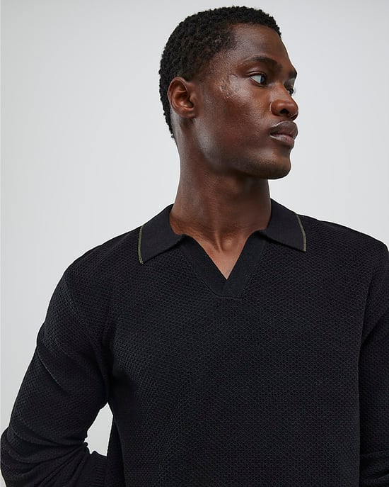 River Island Mens Jumper Black Regular Fit Open Collar - Image 4