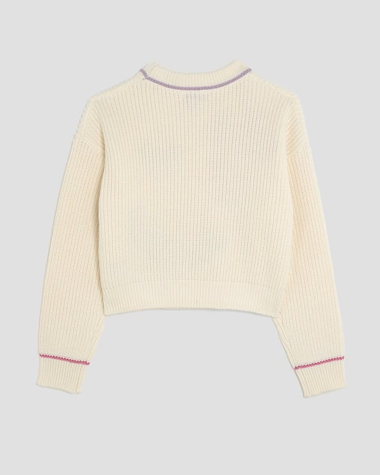 River Island Girls Jumper Cream Knitted Smile - Image 2