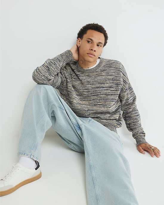 River Island Mens Jumper Navy Long Sleeve Stripe - Image 4