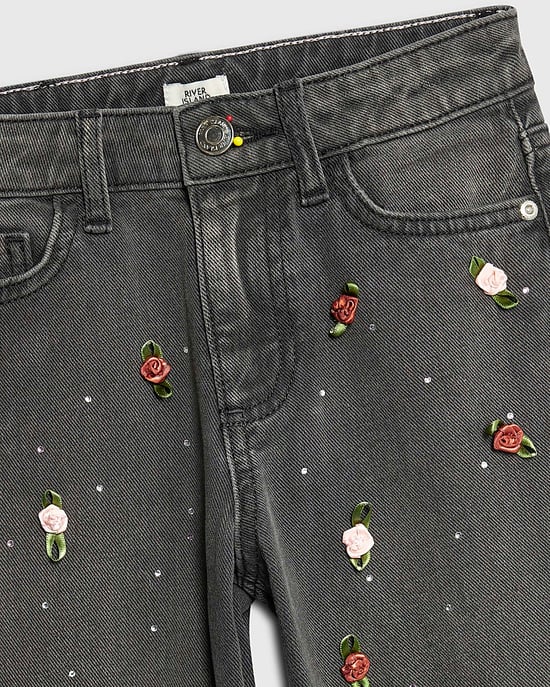 River Island Girls Wide Leg Jeans Black Rose - Image 2