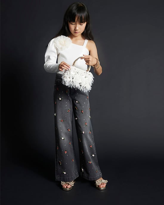 River Island Girls Wide Leg Jeans Black Rose - Image 5